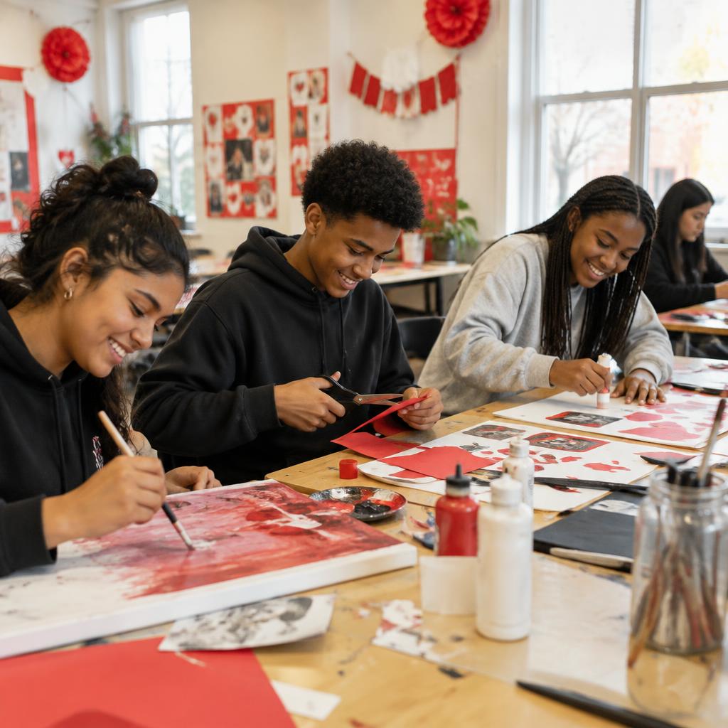 Youth doing an arts and crafts project together at the New Avenue community center